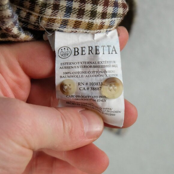 Beretta Shirt Mens Medium Brown Shepherd Check Flannel Button Down Long Sleeve - Picture 8 of 9